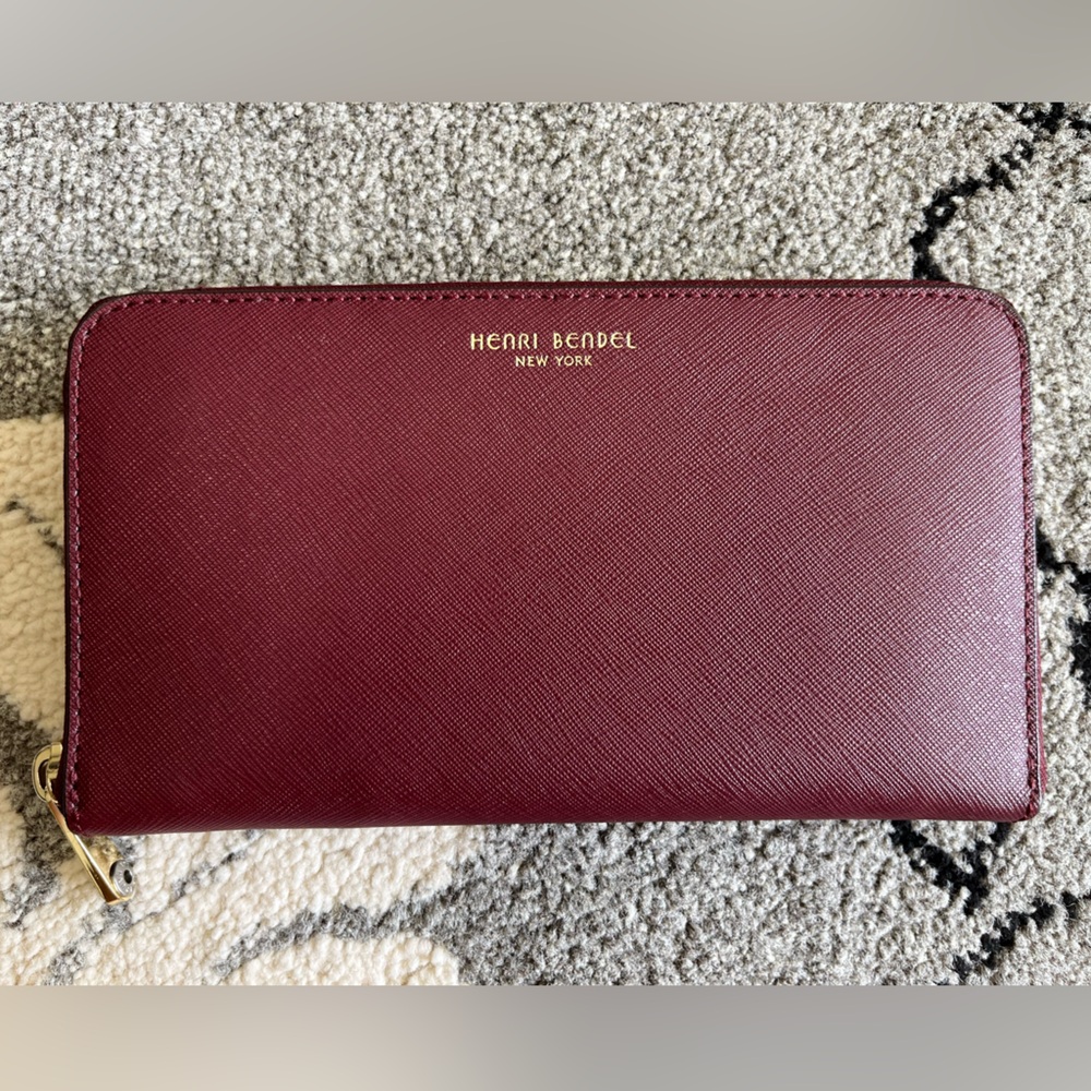 Henri Bendel Burgundy Long Zip Wallet